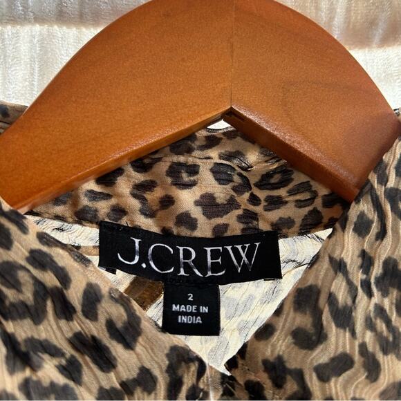 J. Crew Sheer Leopard Print Shirt Crinkle Chiffon Button Up Blouse NWT Size 2 - Picture 4 of 8